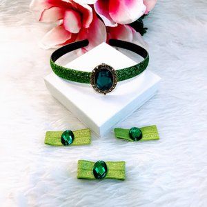 Princess Jasmine Set Green Glitter Headband